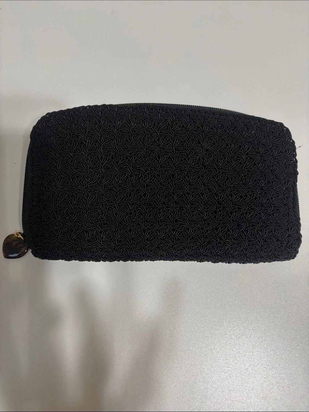 Liz Claiborne Black Crochet Clutch Wallet with Heart Charm